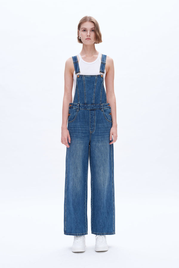 Wide Leg Denim Overalls-Overall-BAYEAS