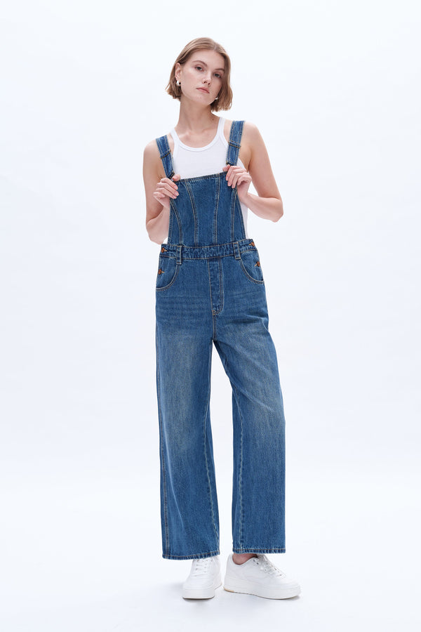 Wide Leg Denim Overalls-Overall-BAYEAS