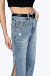 High Rise Wide Leg Denim Jeans With Slit-Wide Leg-BAYEAS