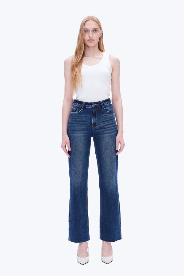 High Rise Relaxed Wide Leg Denim Jeans-Wide Leg-BAYEAS