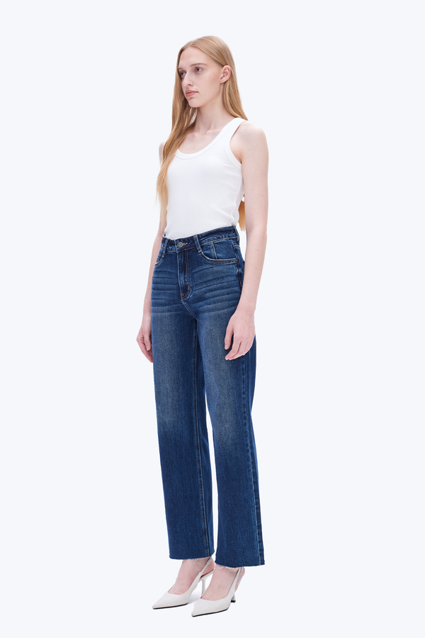 High Rise Relaxed Wide Leg Denim Jeans-Wide Leg-BAYEAS