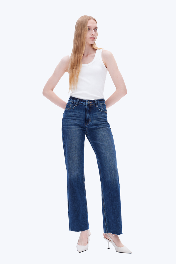High Rise Relaxed Wide Leg Denim Jeans-Wide Leg-BAYEAS