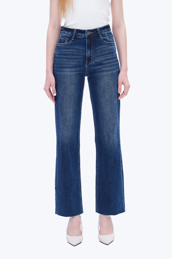 High Rise Relaxed Wide Leg Denim Jeans-Wide Leg-BAYEAS