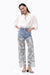 Embroidery High Rise Wide Leg Lace Denim Jeans With Rhinestone