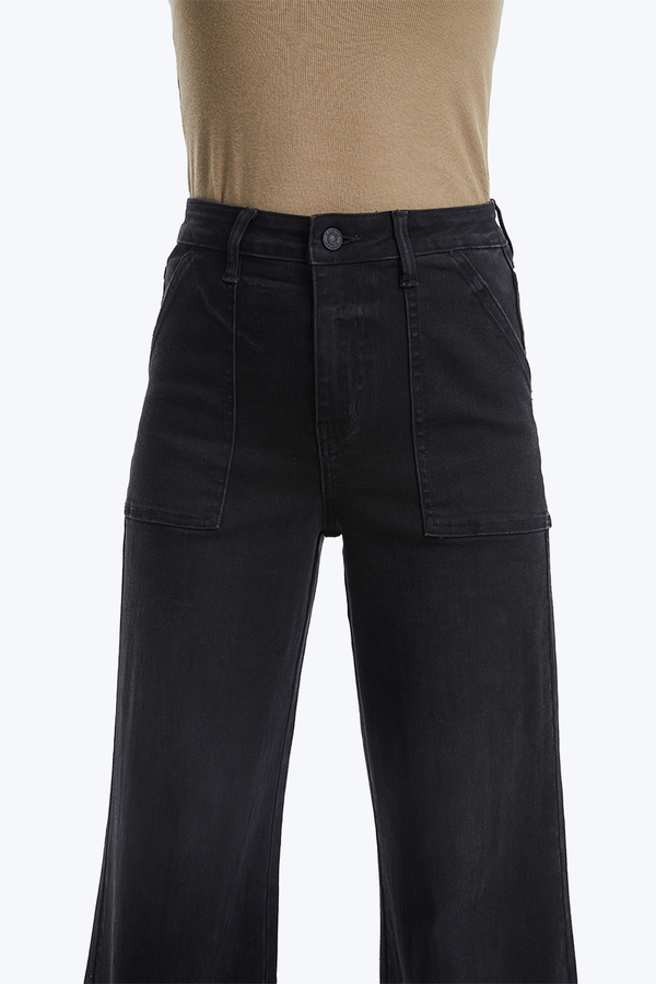Utility Patch Pocket Wide Leg Denim Jeans-Wide Leg-BAYEAS