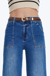 Utility Patch Pocket Wide Leg Denim Jeans-Wide Leg-BAYEAS