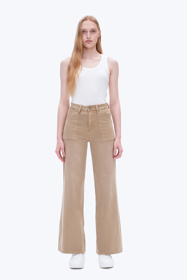 Utility Patch Pocket Wide Leg Denim Jeans-Wide Leg-BAYEAS