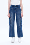 High Rise Cargo Wide Leg Denim Jeans-Wide Leg-BAYEAS