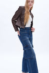 High Rise Cargo Wide Leg Denim Jeans-Wide Leg-BAYEAS