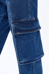 High Rise Cargo Wide Leg Denim Jeans-Wide Leg-BAYEAS