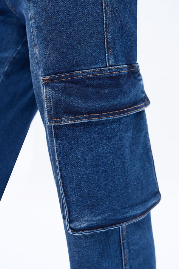 High Rise Cargo Wide Leg Denim Jeans-Wide Leg-BAYEAS