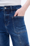 High Rise Cargo Wide Leg Denim Jeans-Wide Leg-BAYEAS