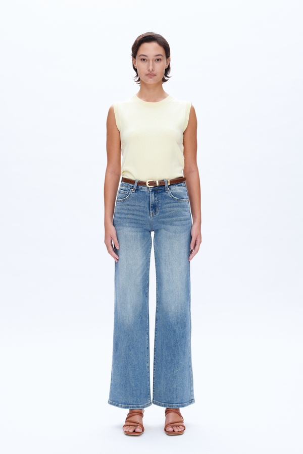 Mid Rise Wide Leg Denim Jeans-Wide Leg-BAYEAS