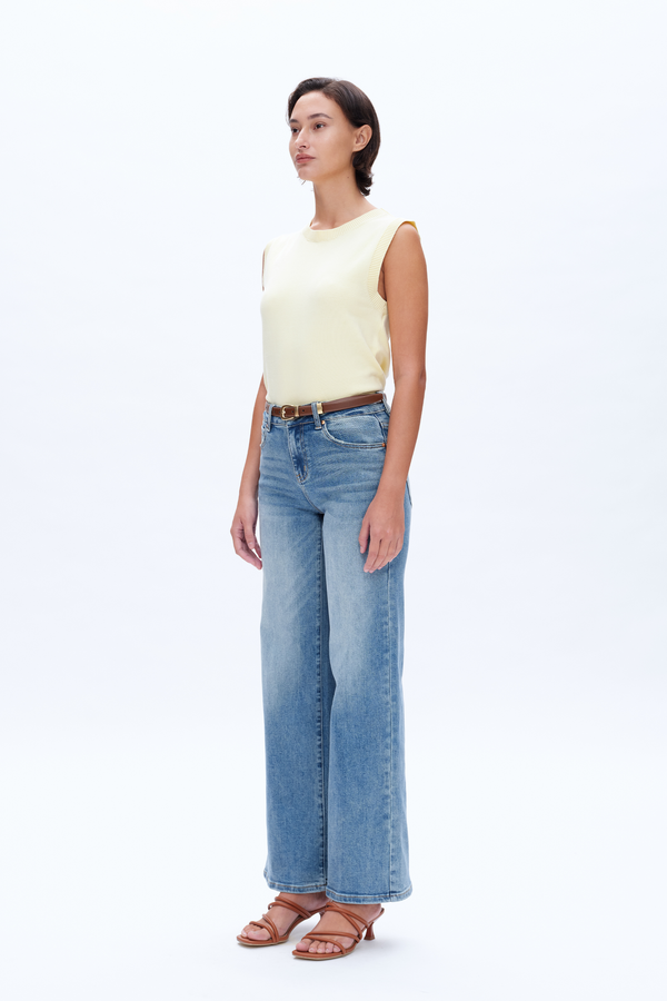 Mid Rise Wide Leg Denim Jeans-Wide Leg-BAYEAS