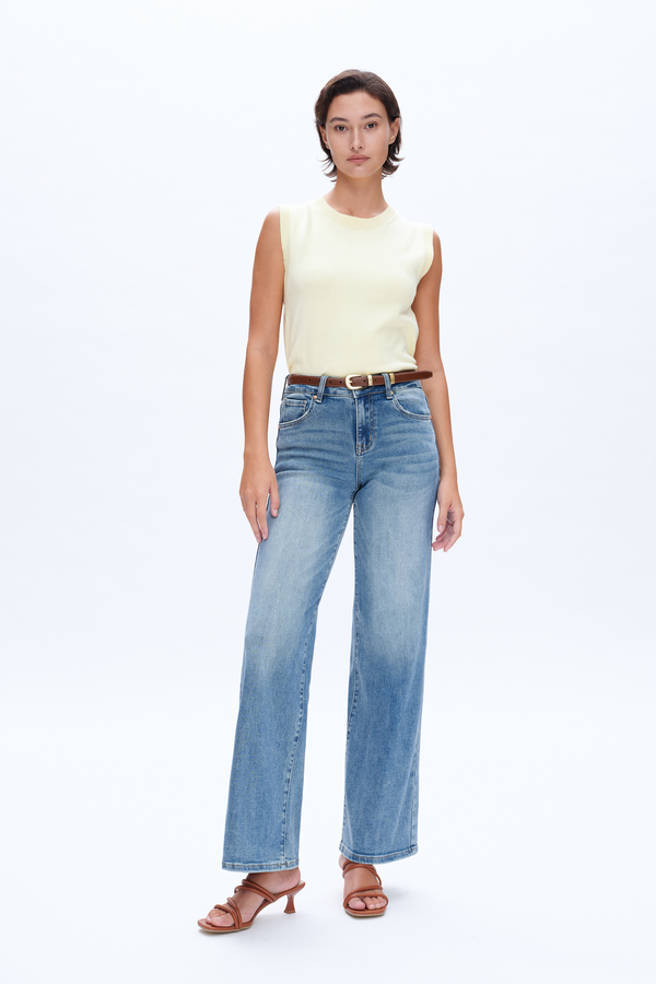 Mid Rise Wide Leg Denim Jeans-Wide Leg-BAYEAS