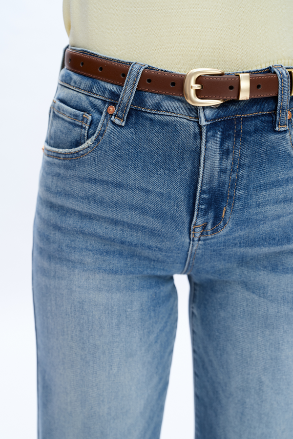 Mid Rise Wide Leg Denim Jeans-Wide Leg-BAYEAS