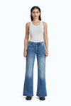 High Rise Wide Leg Denim Jeans With Frayed Hem-Wide Leg-BAYEAS