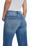 High Rise Wide Leg Denim Jeans With Frayed Hem-Wide Leg-BAYEAS