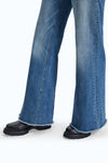 High Rise Wide Leg Denim Jeans With Frayed Hem-Wide Leg-BAYEAS