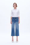 High Rise Wide Leg Denim Jeans With Raw Hem-Wide Leg-BAYEAS