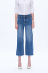 High Rise Wide Leg Denim Jeans With Raw Hem-Wide Leg-BAYEAS