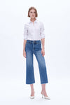 High Rise Wide Leg Denim Jeans With Raw Hem-Wide Leg-BAYEAS
