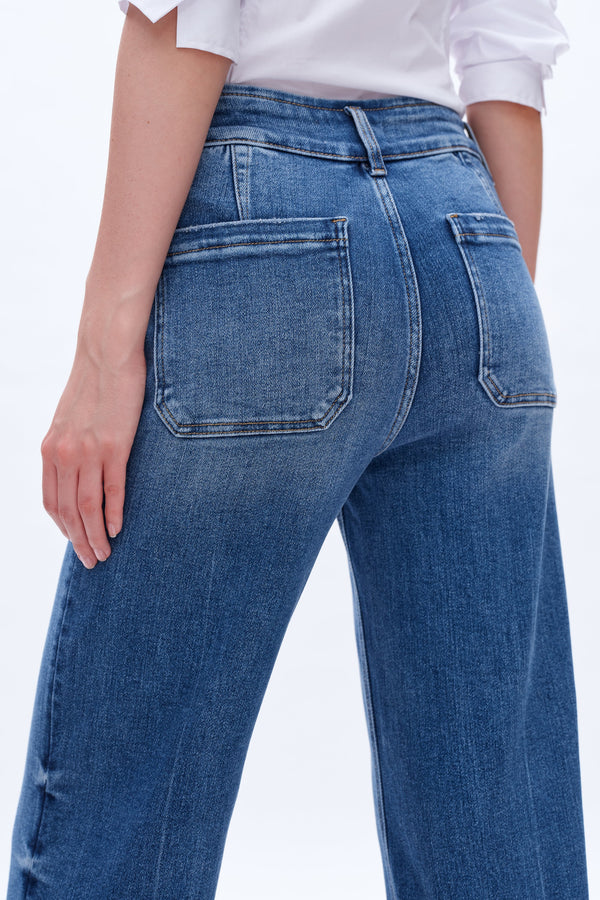 High Rise Wide Leg Denim Jeans With Raw Hem-Wide Leg-BAYEAS