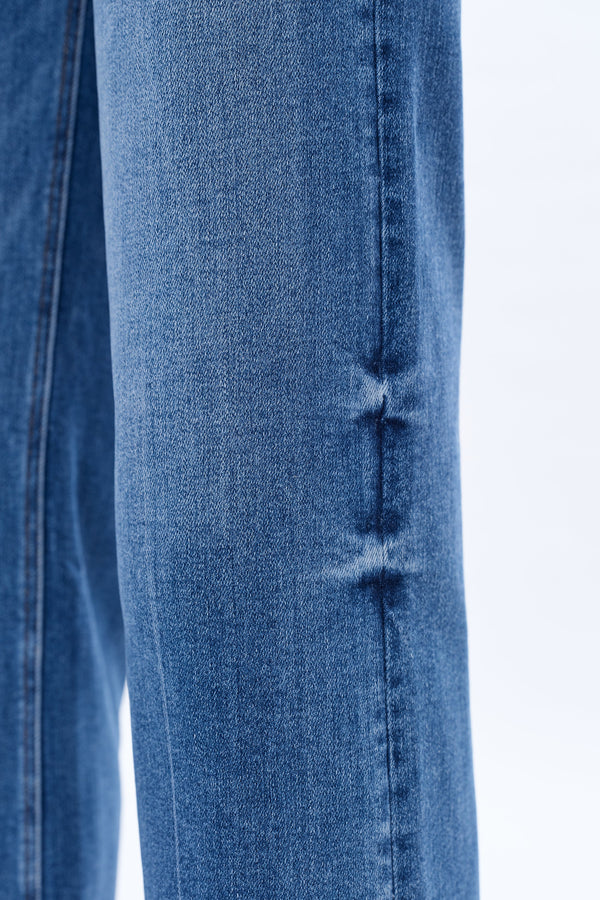 High Rise Wide Leg Denim Jeans With Raw Hem-Wide Leg-BAYEAS