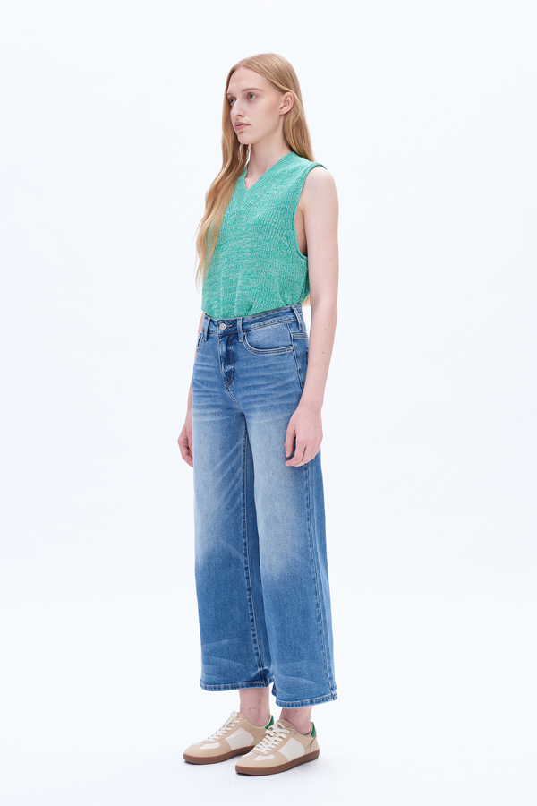 High Rise Wide Leg Denim Jeans-Wide Leg-BAYEAS