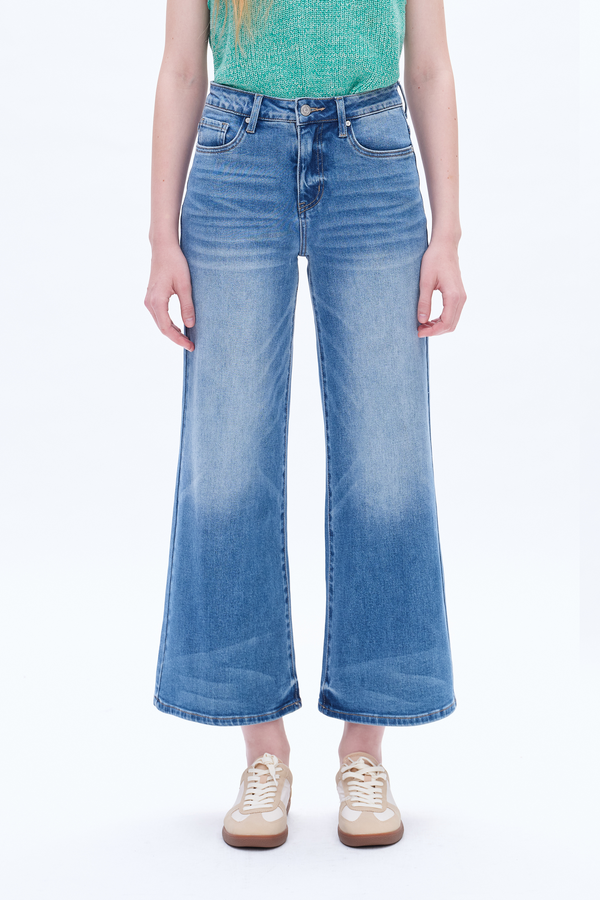 High Rise Wide Leg Denim Jeans-Wide Leg-BAYEAS