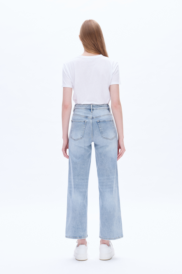 High Rise Wide Leg Denim Jeans-Wide Leg-BAYEAS