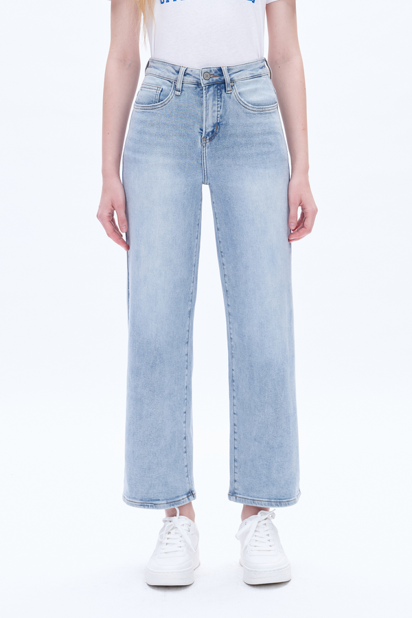 High Rise Wide Leg Denim Jeans-Wide Leg-BAYEAS