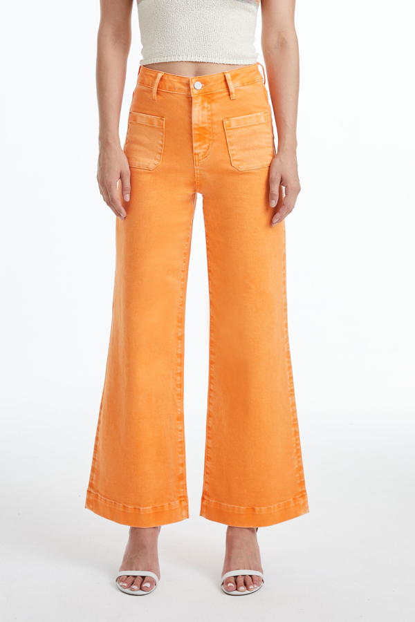 Luna High Rise Wide Leg Denim Jeans With Patch Pocket-Wide Leg-BAYEAS