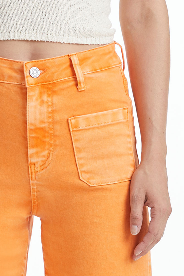 Luna High Rise Wide Leg Denim Jeans With Patch Pocket-Wide Leg-BAYEAS