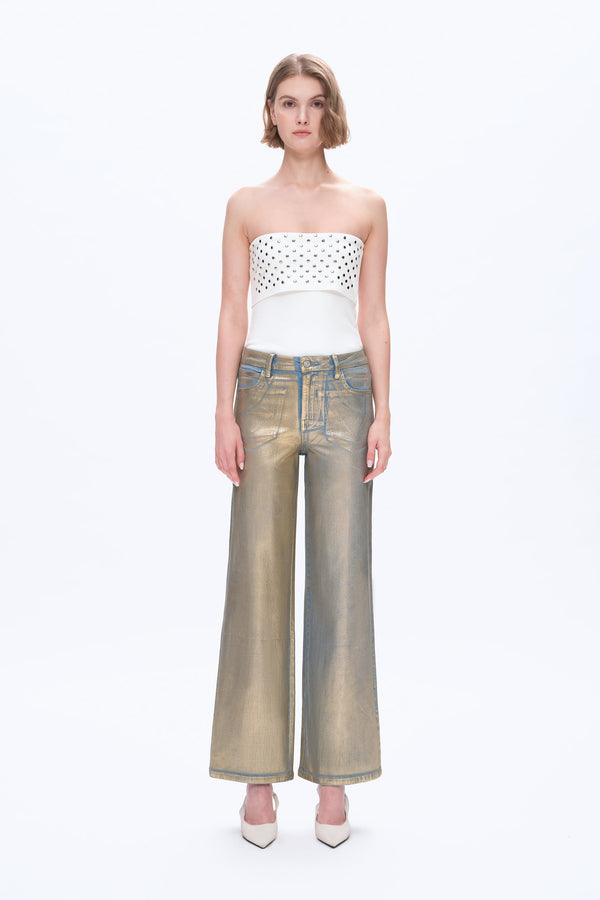Metallic Wide Leg Jeans for Women-Wide Leg-BAYEAS