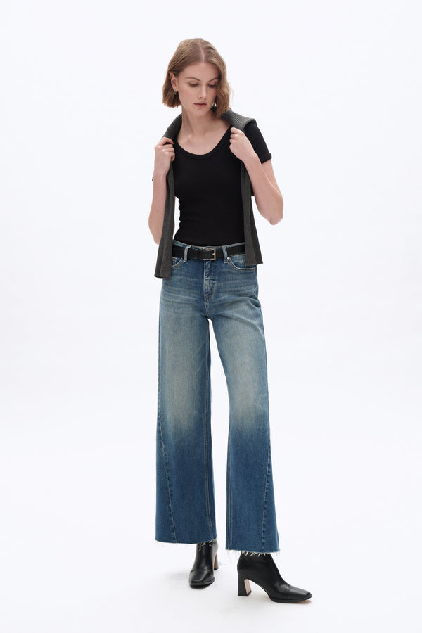 Faded Wash Wide Leg Jeans-Wide Leg-BAYEAS