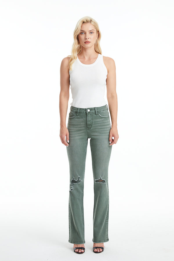 High Rise Distressed Flare Pants