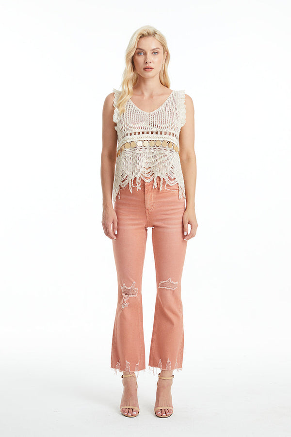 Emily High Rise Distressed Flare Pants-Flare & Bootcut-BAYEAS