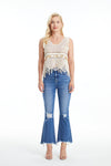 High Rise Flare Jeans With Frayed Hem-Flare & Bootcut-BAYEAS