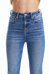 High Rise Flare Jeans With Frayed Hem-Flare & Bootcut-BAYEAS