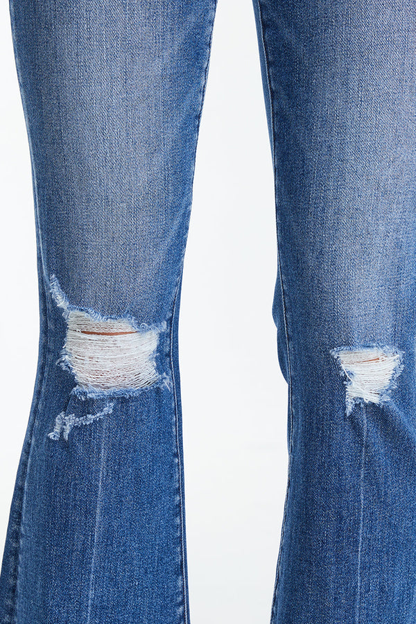 High Rise Flare Jeans With Frayed Hem-Flare & Bootcut-BAYEAS