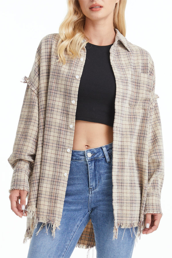 Women'S Ragged Long Sleeve Loose Shirt-Shirts-BAYEAS