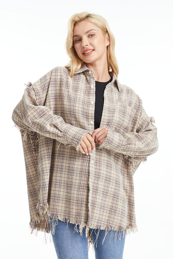 Women'S Ragged Long Sleeve Loose Shirt-Shirts-BAYEAS