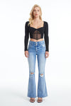 High Rise Distressed Flare Jeans-Flare & Bootcut-BAYEAS