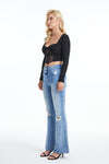 High Rise Distressed Flare Jeans-Flare & Bootcut-BAYEAS