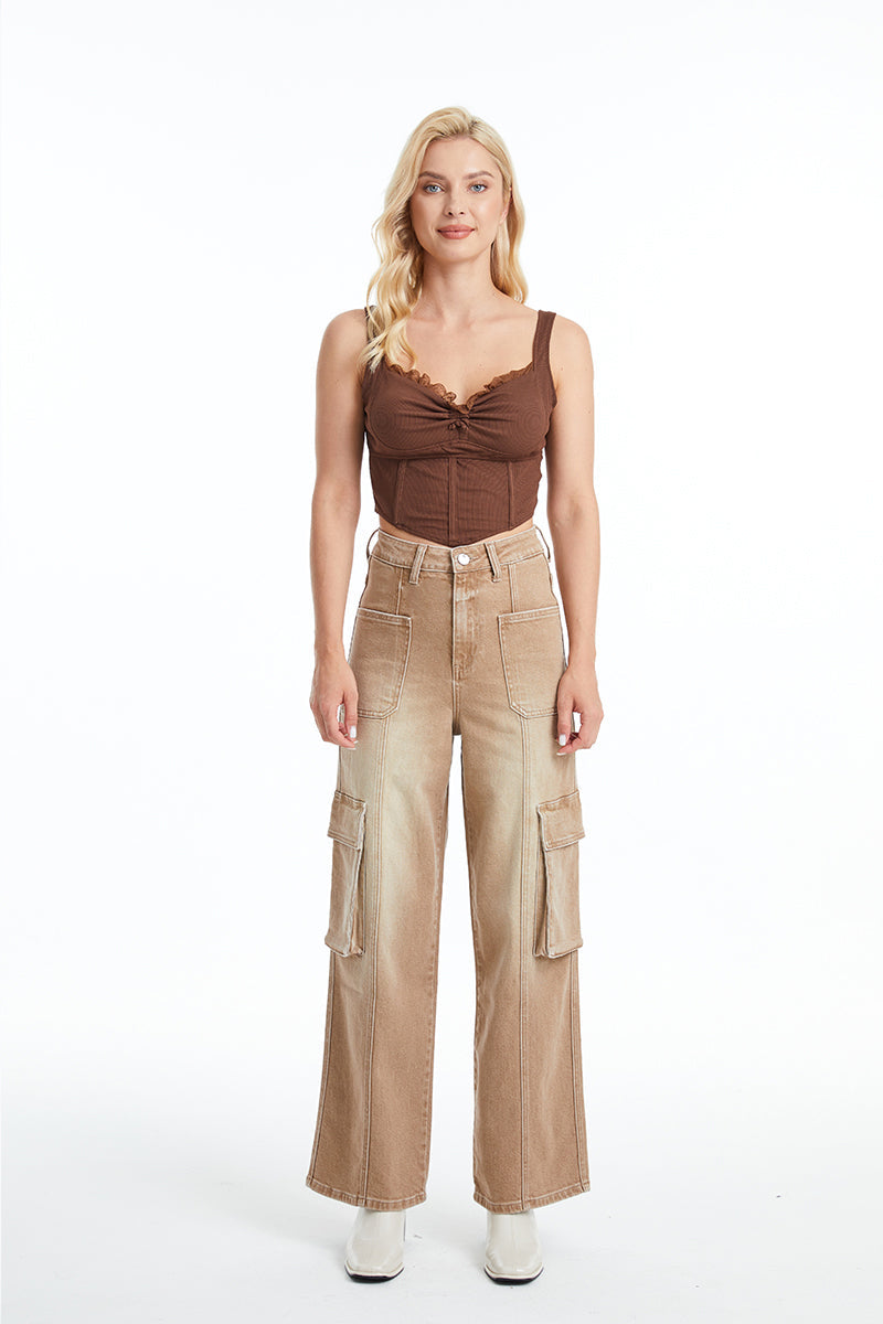 High Rise Cargo Wide Leg Jeans