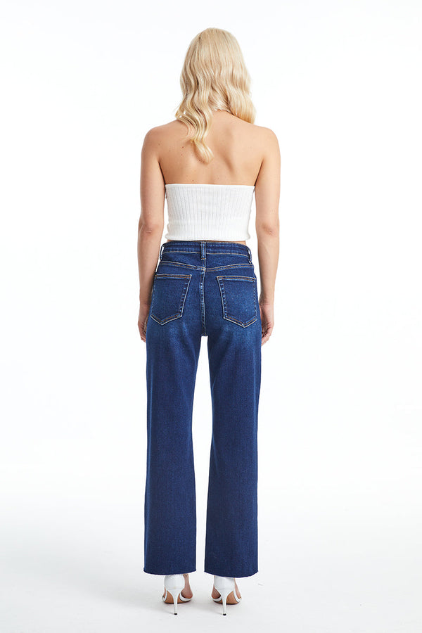 High Rise Straight Raw Hem Jeans-Straight-BAYEAS