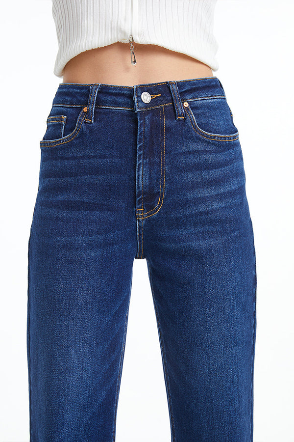 High Rise Straight Raw Hem Jeans-Straight-BAYEAS