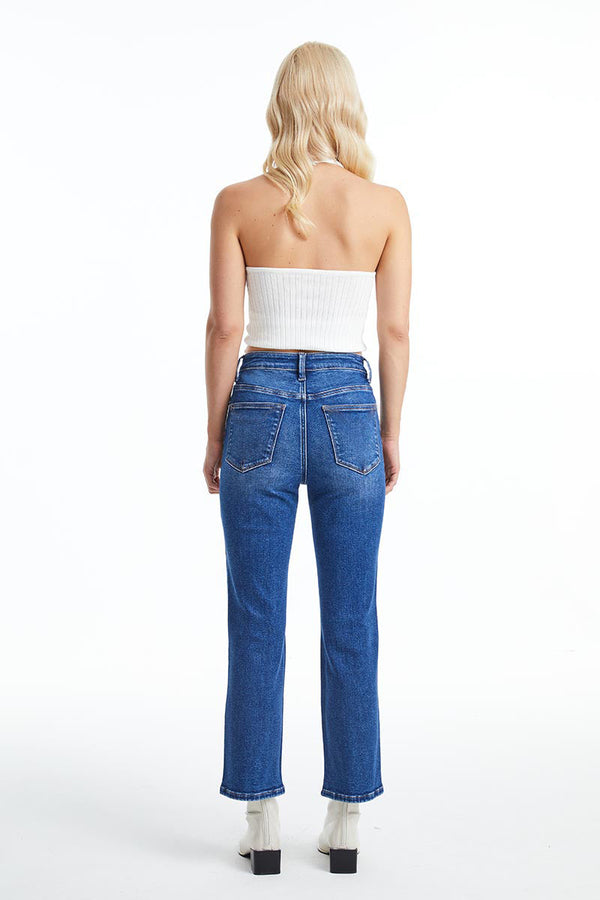 High Rise Button Fly Straight Jeans-Straight-BAYEAS