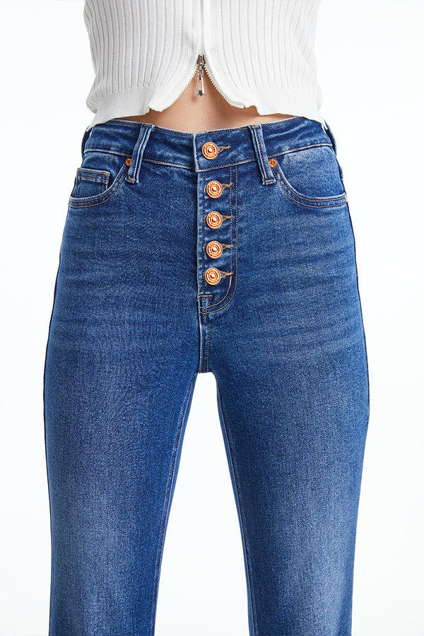 High Rise Button Fly Straight Jeans-Straight-BAYEAS